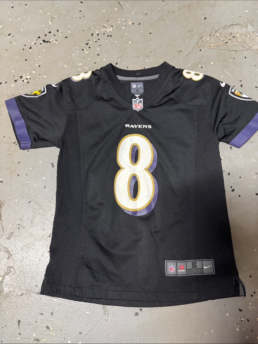NFL Ravens Kids Black Jersey with Purple & Gold Accents #8